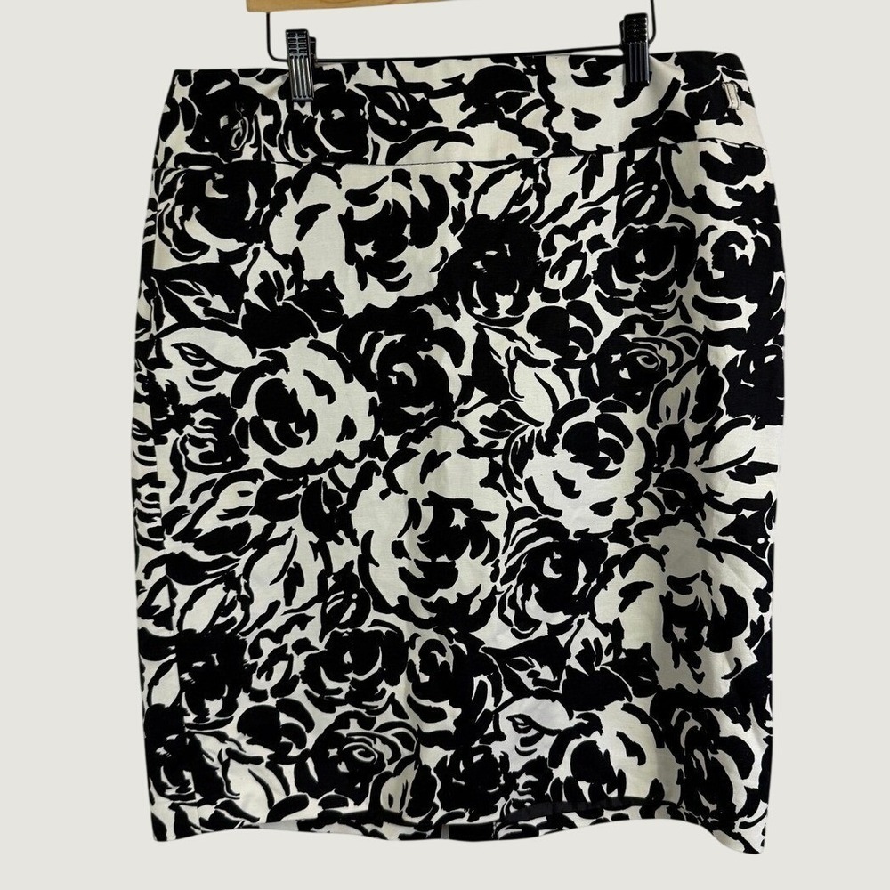 Floral Black White WMNS Y2K Pencil Skirt Size 12 VTG Elegant Romantic Grunge